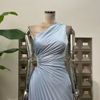 One-shoulder Pleated Hollowed-out Midriff Outfit Irregular Skirt For Women Dress