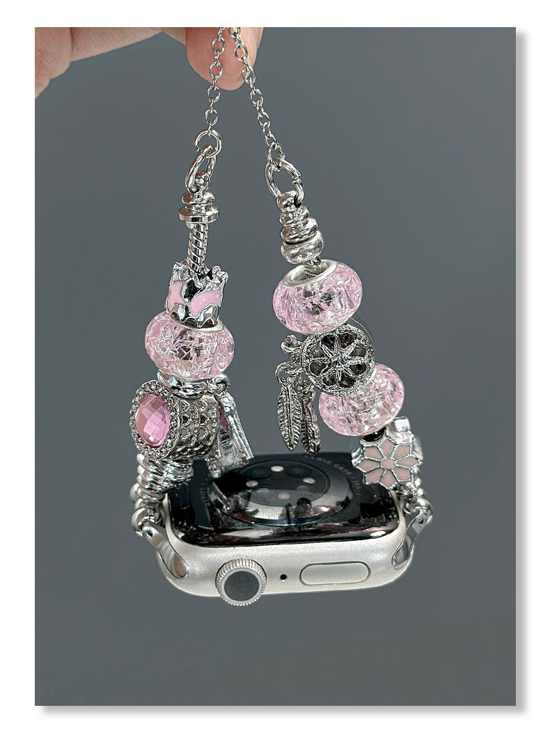 Crystal String Beads Pendant Metal Strap