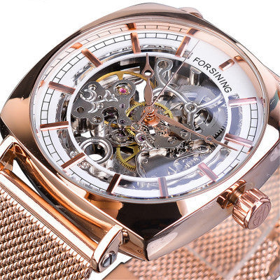European And American Style Men'S Fashion Casual Openwork Mesh Belt Automatic Mechanical Watch