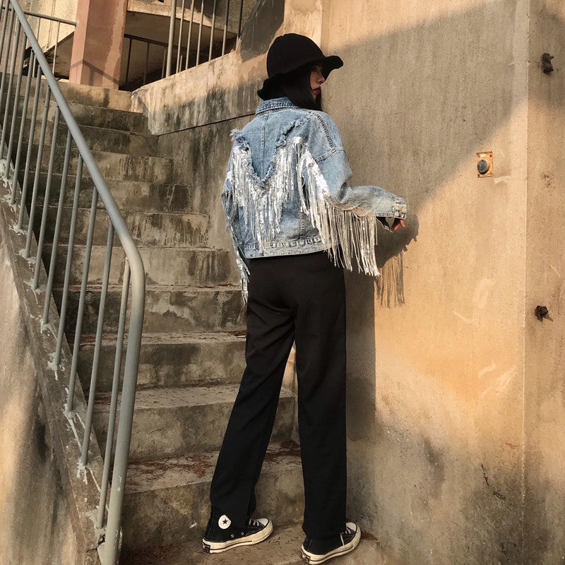 Fringed Denim Jacket Women'S Short Loose Top