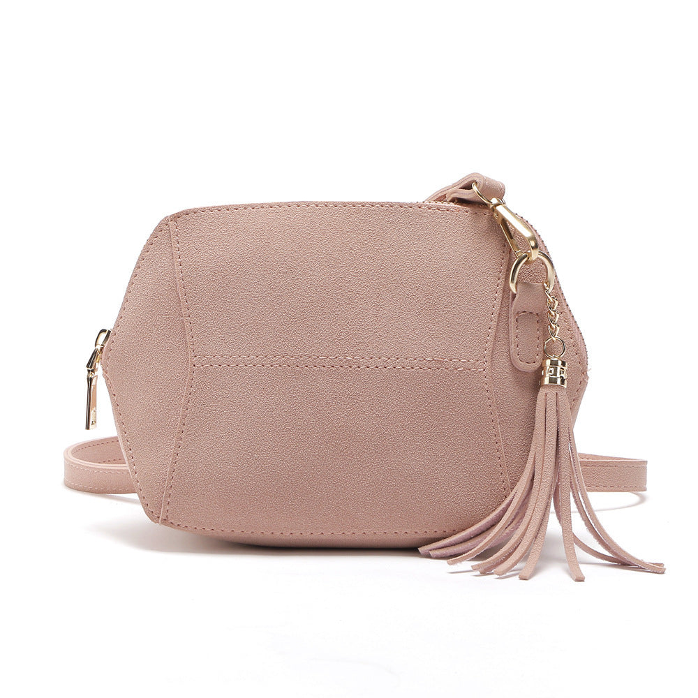 Fashionable And Simple Frosted Simulation Leather Candy Color Tassel Small Shell Bag