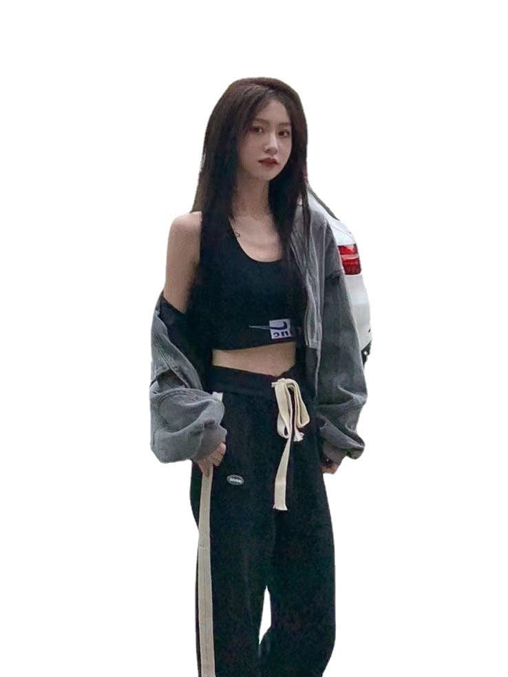 Women's Short Curved Hem Washed Denim Jacket