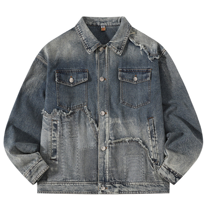 American Retro High Street Washed Destroyed Denim Jacket