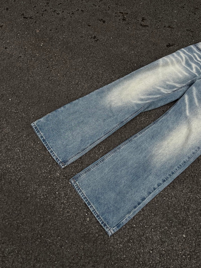 Vintage American Style Water Ripple Washed Blue Jeans For Men And Women