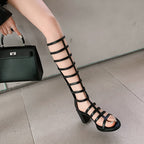 Nude High Heels Women's Summer Open Toed Hollow Thin High Tube Sandal Boots