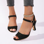 European And American Style Simple Fashion One-word Buckle High Heel Sandals For Women