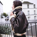 Wear Fur Integrated Lapel Thickening Warm Double-sided Casual Short Jacket Coat