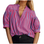Fashionable All-match Loose Striped Shirt Short Sleeve