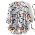 Chiffon Shirt Retro Art Floral Print Lapel Shirt