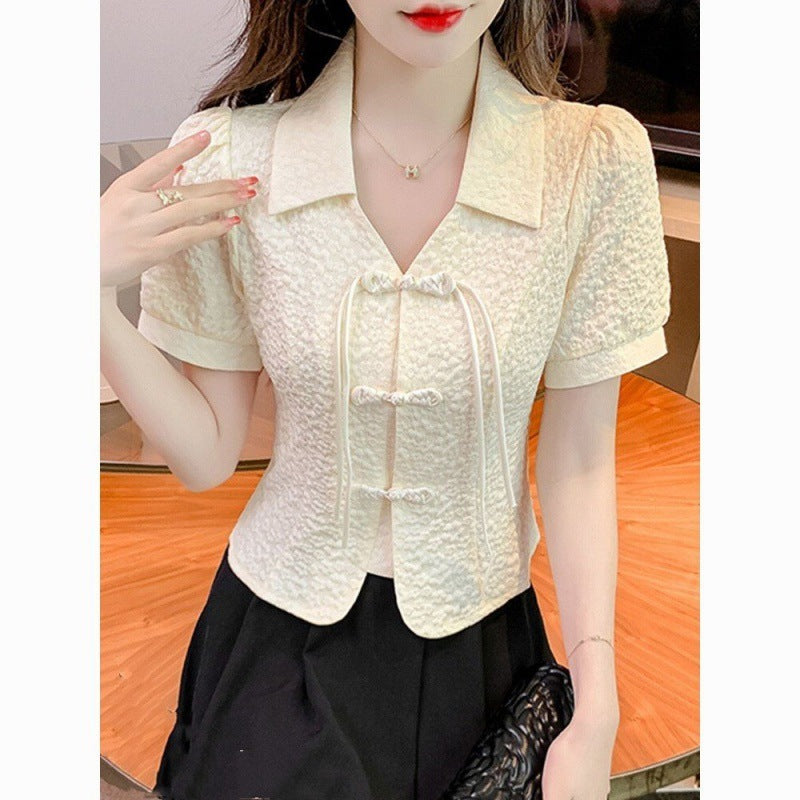 Retro Short Sleeve Chiffon Shirt For Women Summer