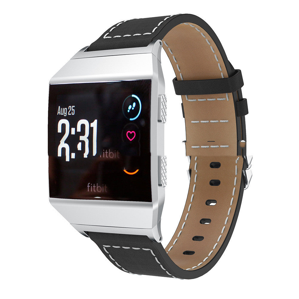 Smart Watch Pointed White Line Leather Strap
