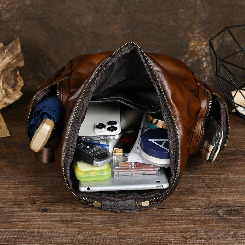 Soft Leather Backpack Bag Retro Leisure Forest Style Women's Bag European And American Bags