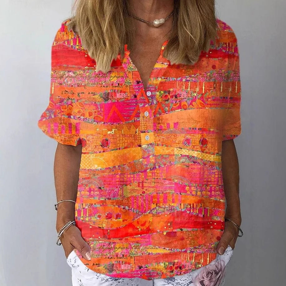 Casual Women's Short Sleeve Pullover Print Shirt