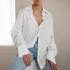 French Style White With Lapel Long Sleeve Shirt For Women