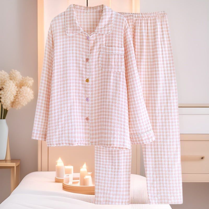 Floral Lapel Sweet Home Wear Pajamas Suit Cotton
