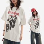 Character Abstract Graphic Print Crew Neck Short Sleeve
