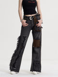 Women's American-style Retro Tassel Patch Stitching Jeans